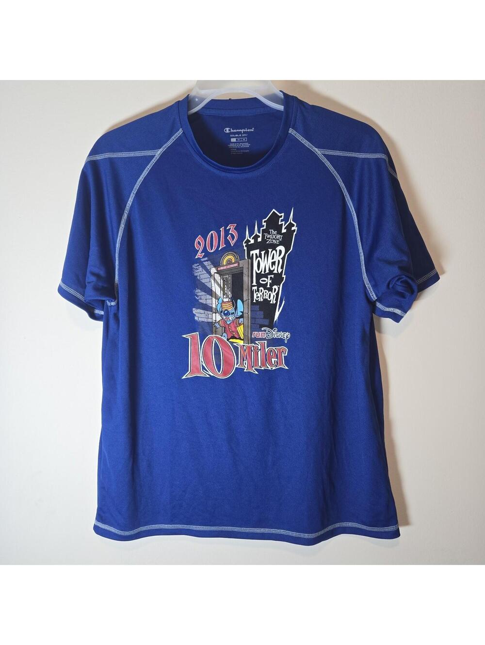 Run Disney Tower Of Terror 10 Miler Stitch 2013 Active Blue Shirt Adult Size M